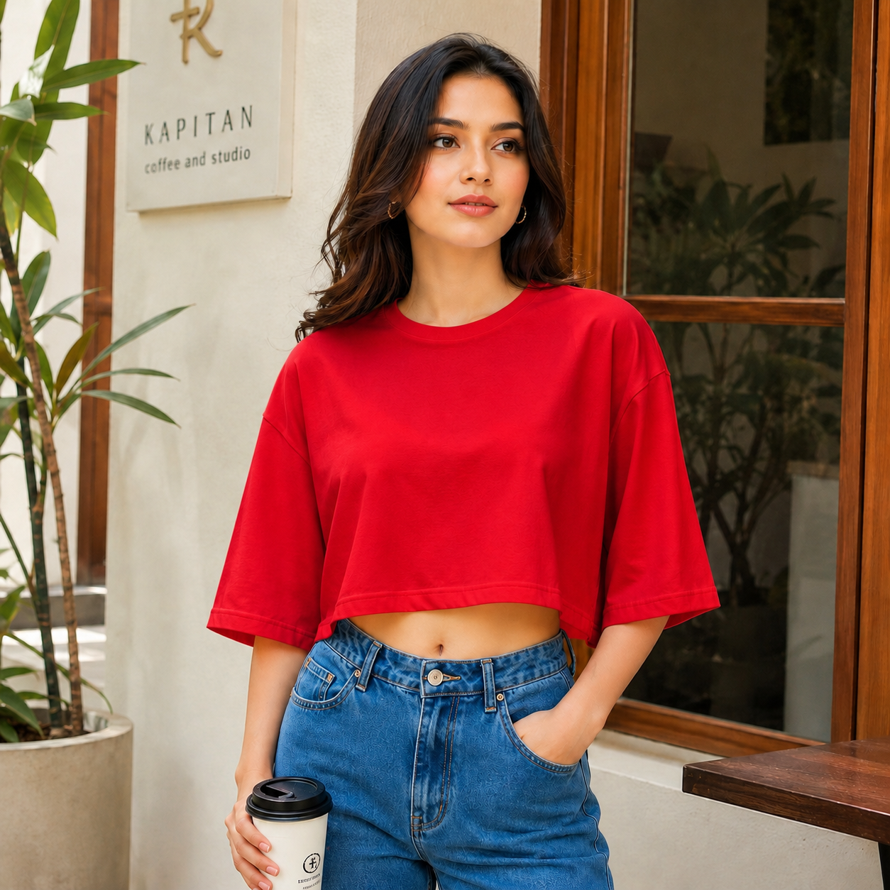 Shop Women's Red Drop Shoulder Crop Top made from premium-quality ...
